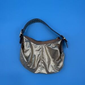 Kathy Van Zeeland Gold Metallic Studded Belt Strap Hobo Bag